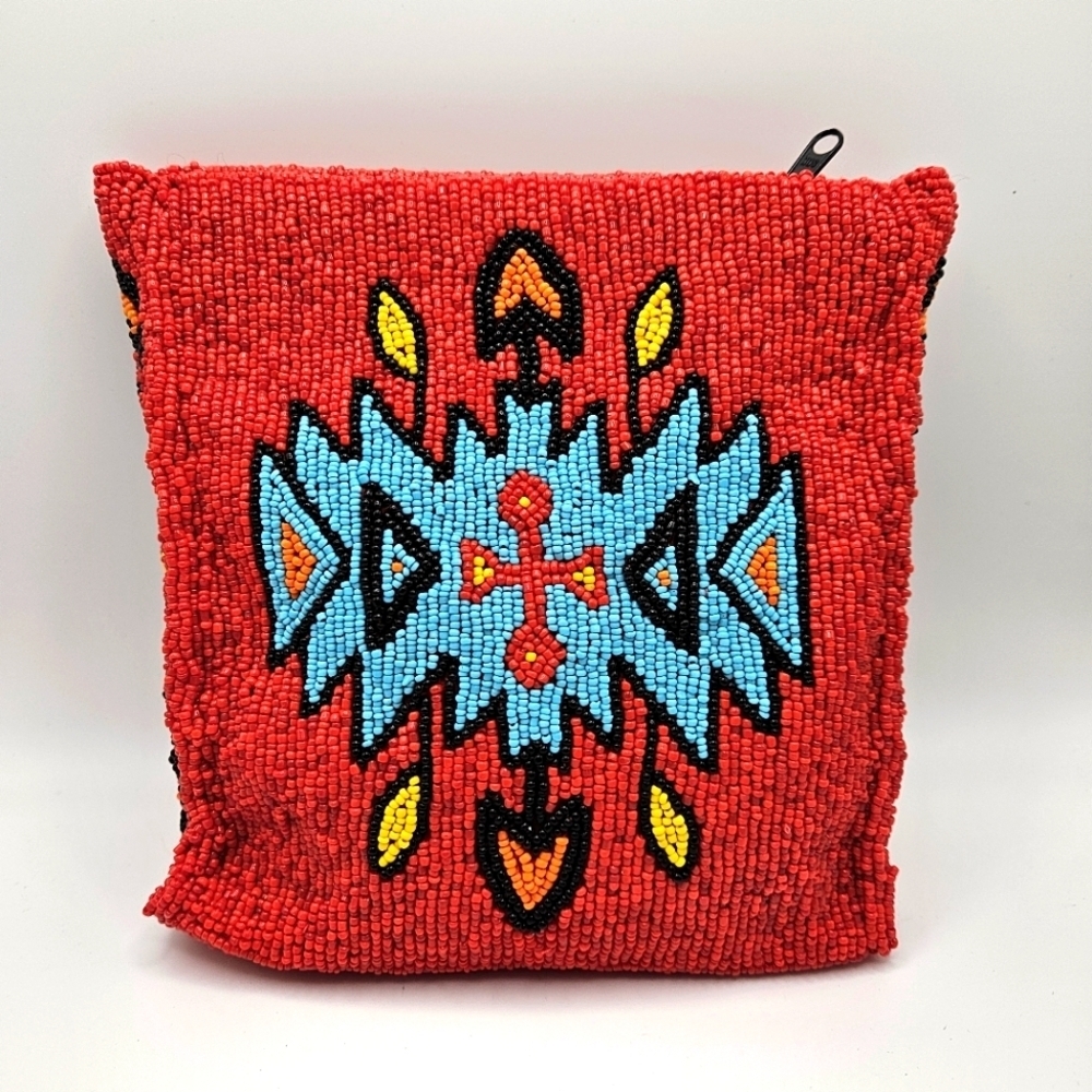 VINTAGE Gammon Shire Aztec Southwestern Fully Beaded Red Clutch Pouch Bag 1993